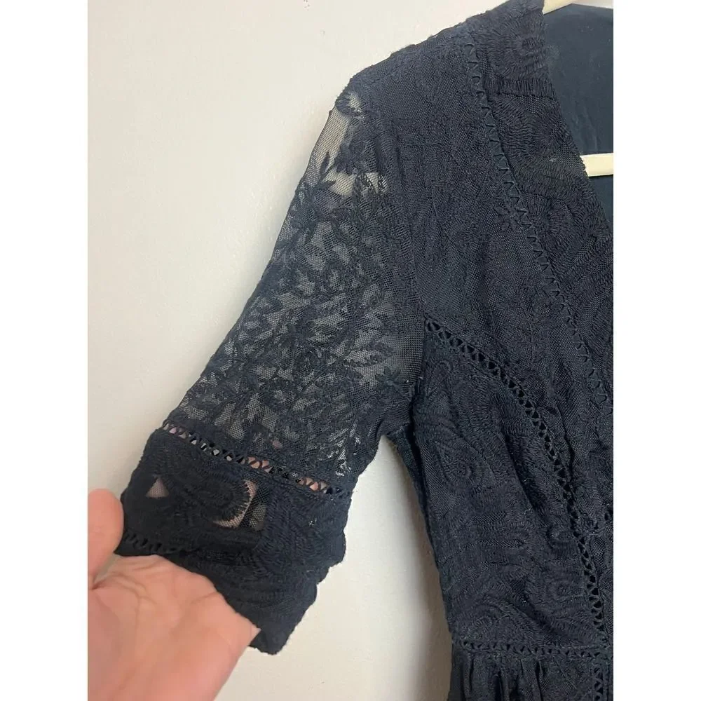 Free People Mountain Laurel Black Midi Dress Sz. XS